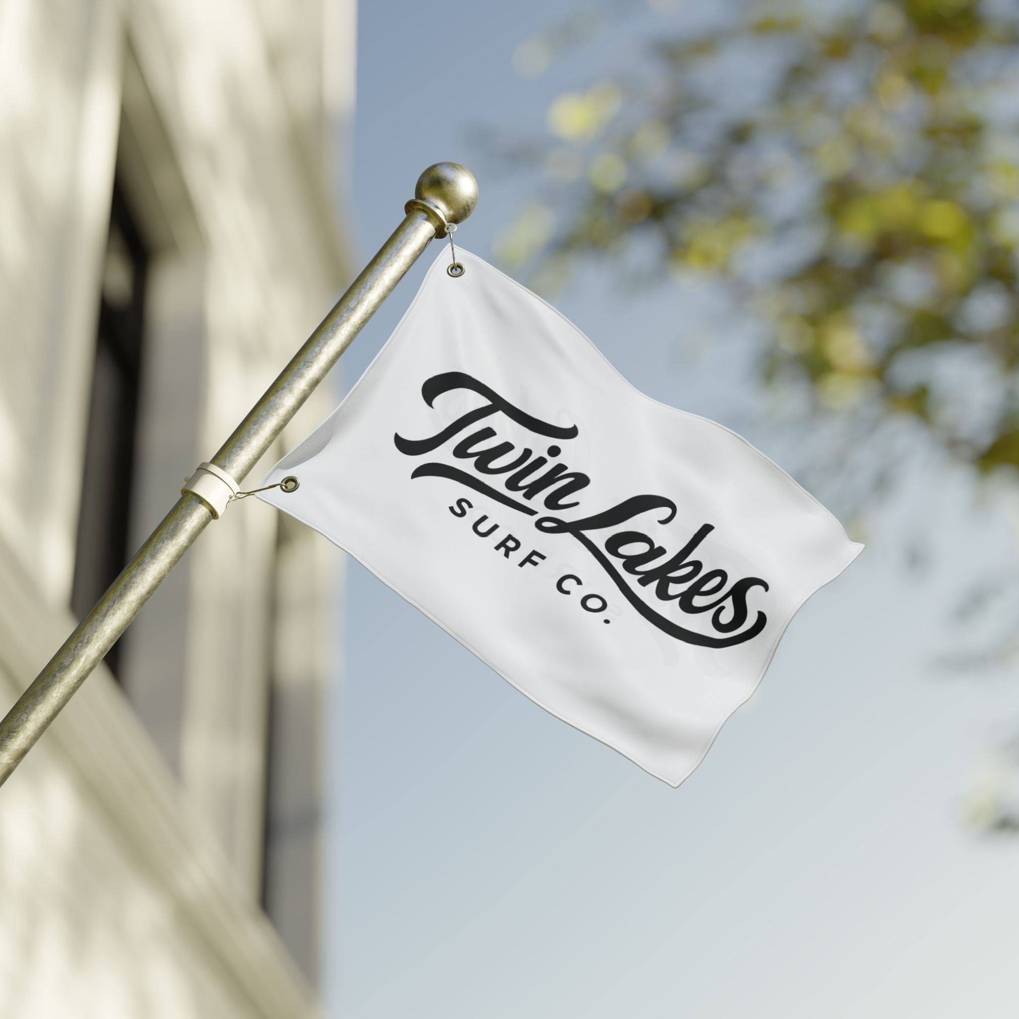 Twin Lakes Surf Co. Double-Sided Flag — Coastal Beach House Outdoor Banner